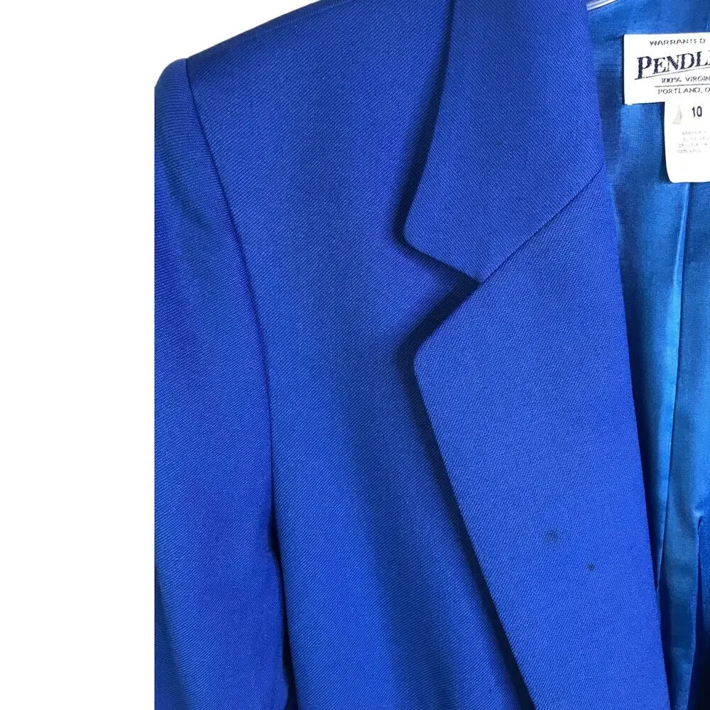 Pendleton Blazer Jacket Womens‎ Sz 10 Bright Blue 100% Wool Single Button